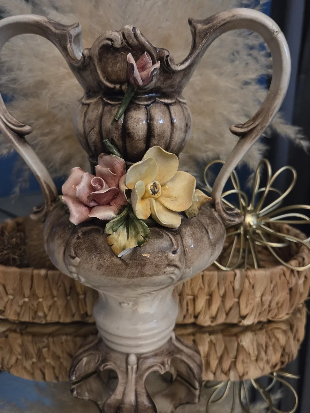 Vintage Italian Porcelain Capodimonte Floral Vase Urn No 203